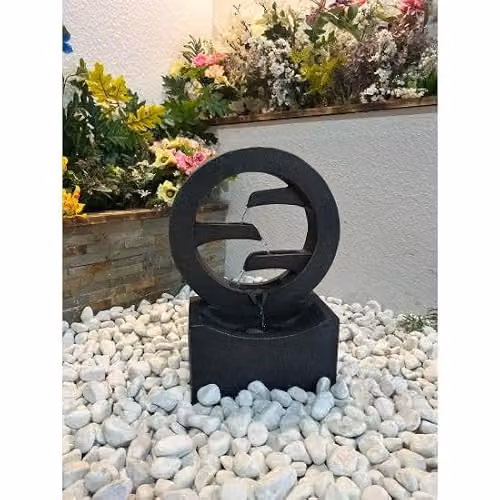 Tranquility Lunar Flow Solar Powered Tabletop Water Feature in Natural Black Resin, H 48 cm x W 34 cm x D 18 cm – 4