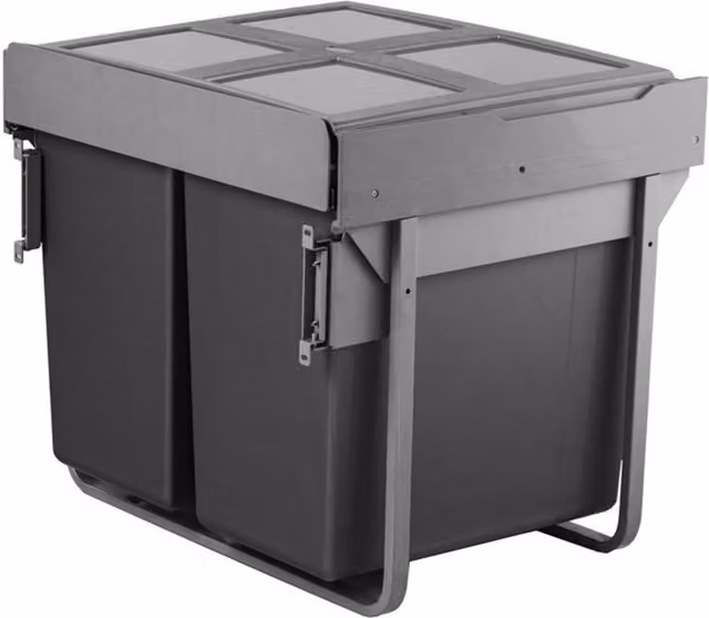 Handle & Home Base Mounted Pull Out Cabinet Waste Bin with Flip Lid, Dark Grey