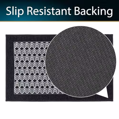 JVL Allure Machine Washable Non-Slip Entrance Doormat and Runner Set in Black and Grey – 7