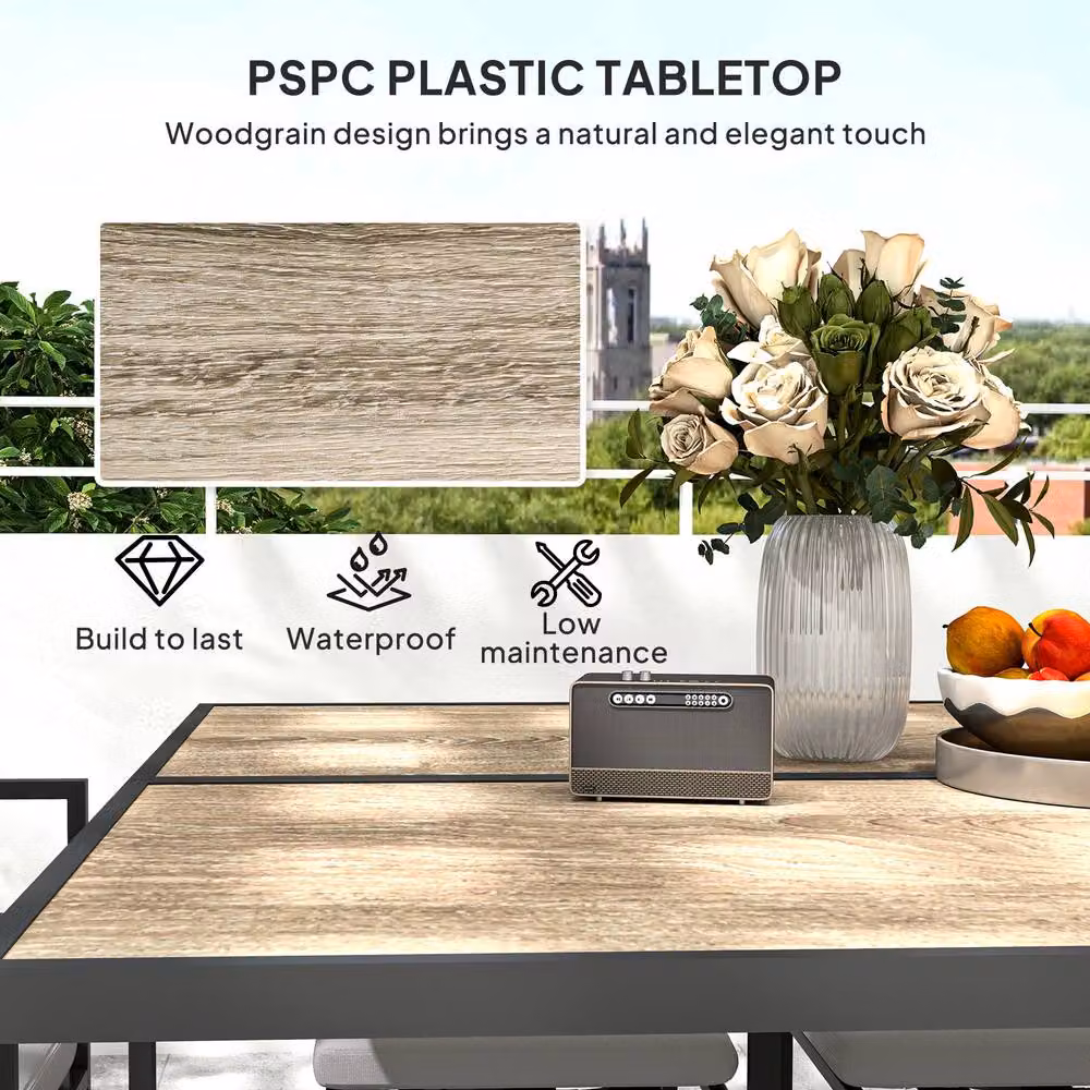 STILVORA Nine-Piece Modern Outdoor Dining Set with Powder Coated Steel Frame in Grey – 6
