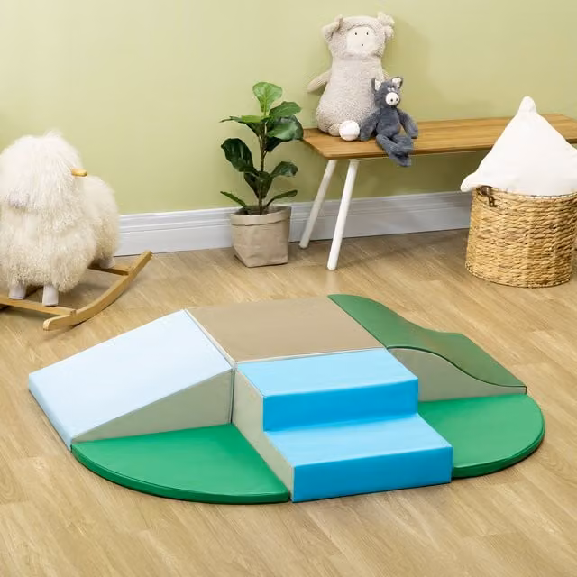 HOMCOM 6-Piece Foam Soft Playset with Stairs and Ramp in Green and Blue