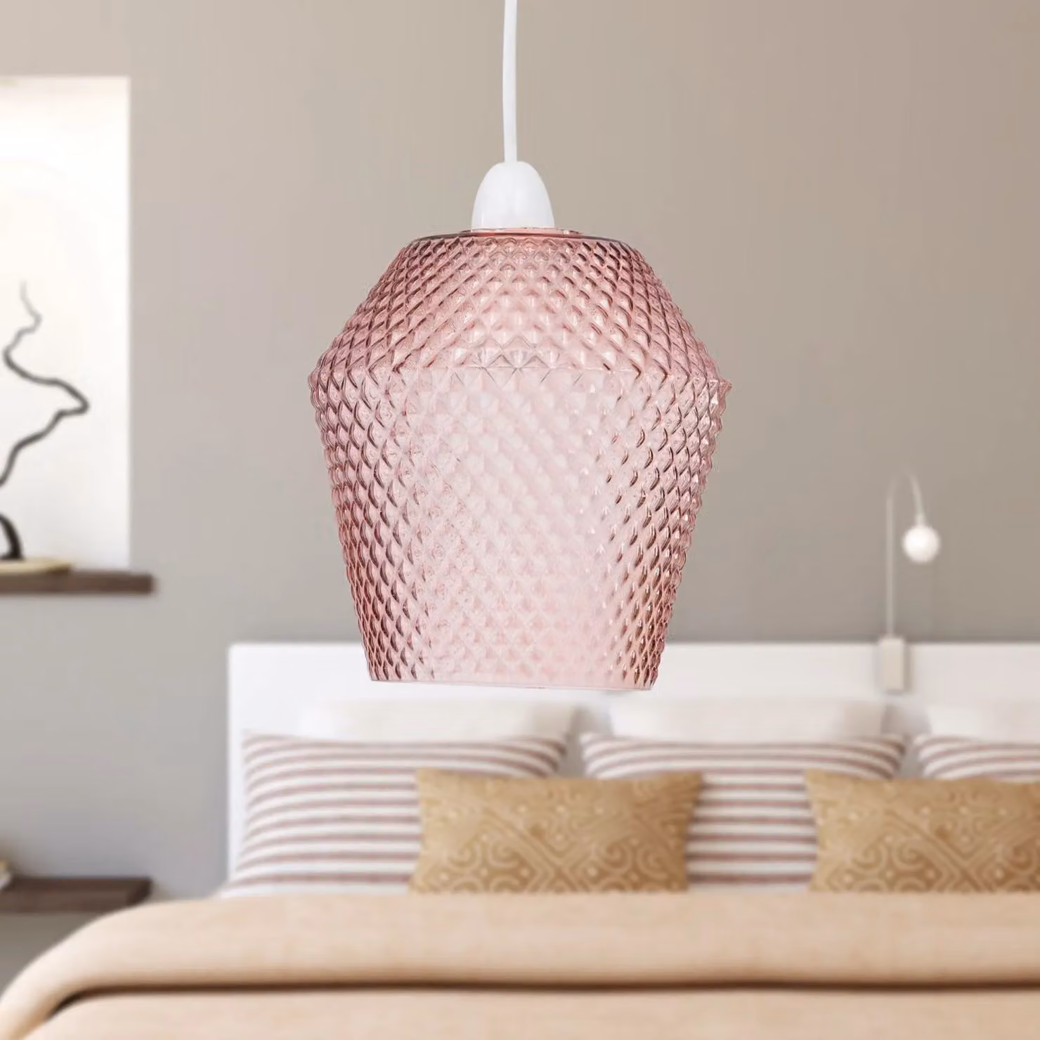 First Choice Lighting Porter Pink Textured Glass Easy Fit Pendant Shade – 3