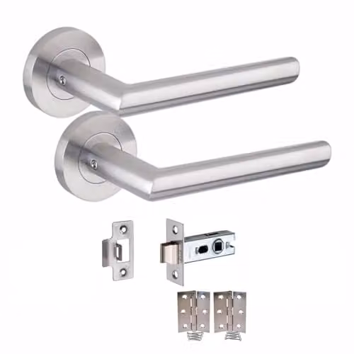 Golden Grace Mitred Door Handles on Round Rose in Satin Nickel Finish