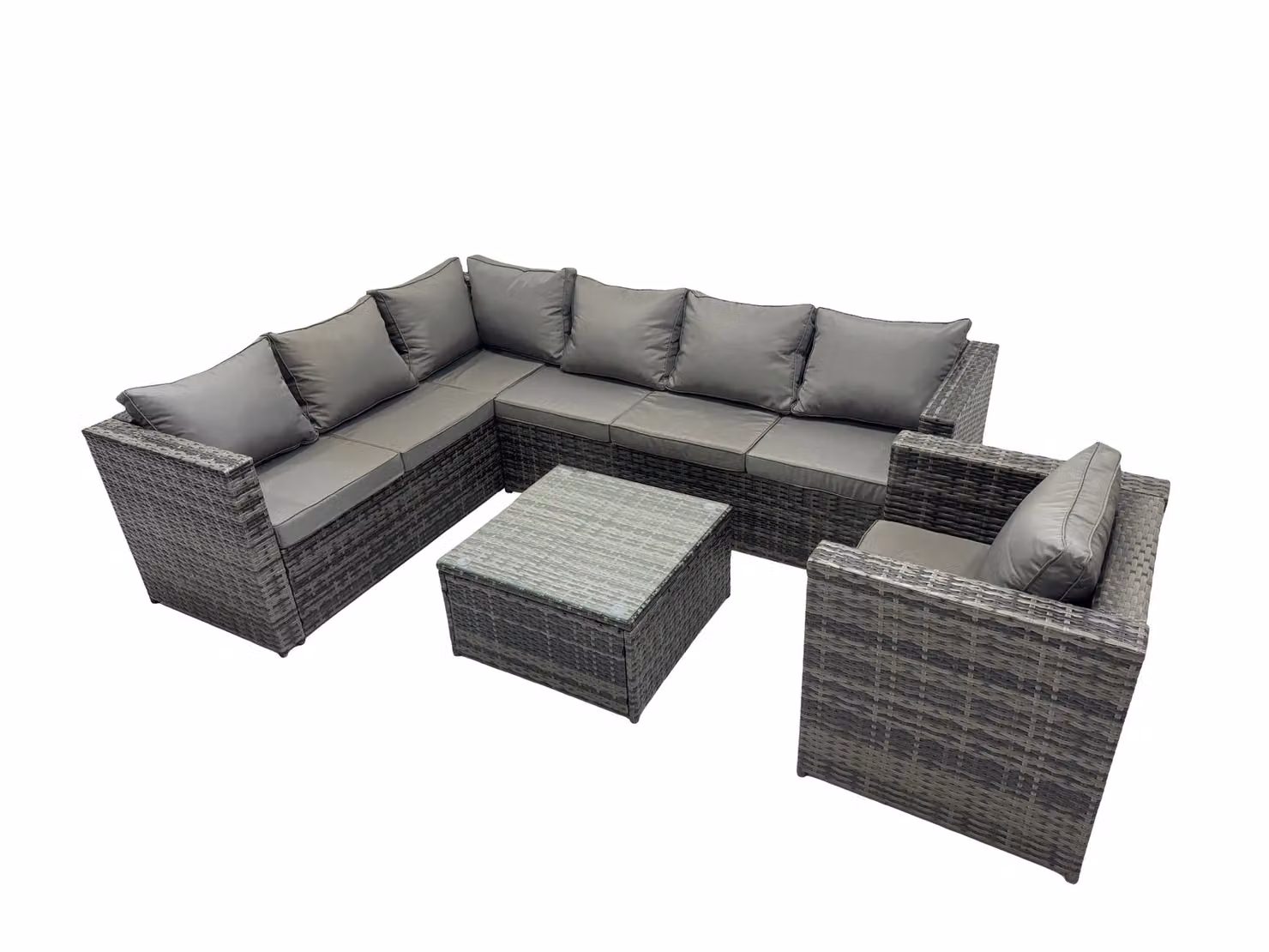 Fimous Rattan L-Shape Corner Sofa Set with Armchair and Square Coffee Table in Dark Grey – 2
