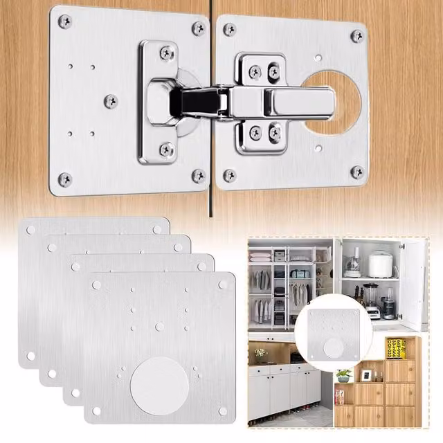 PAWNORA 12 Plate and 72 Screw Hinge Repair Kit in Silver Stainless Steel with 90mm Cupboard Mount – 1