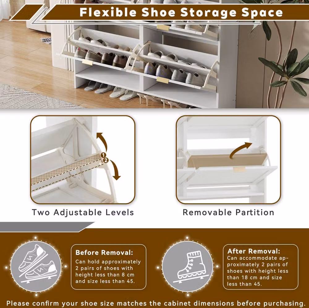 STILVORA Modern White Shoe Cabinet with Tilting Compartments and Integrated Seat – 4