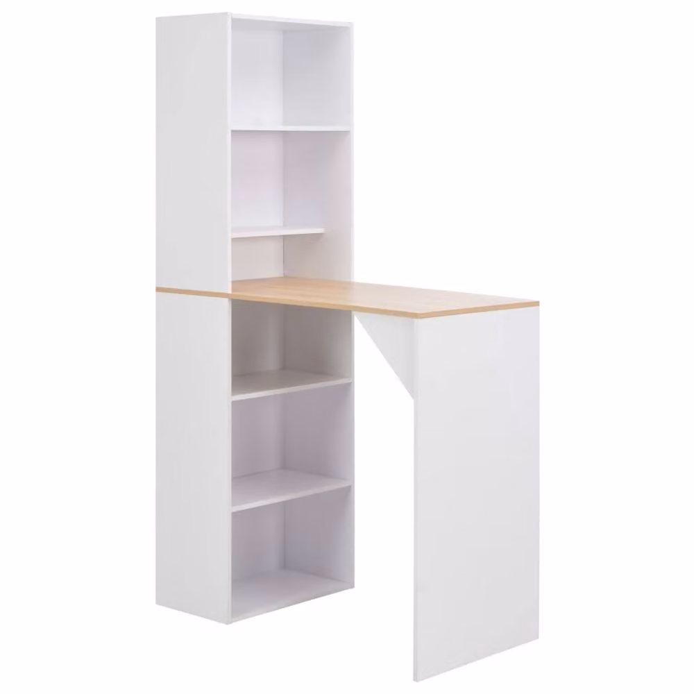 Berkfield Home Beautiful Bar Table with Cabinet, White, W/D/H: 115 x 59 x 200 cm