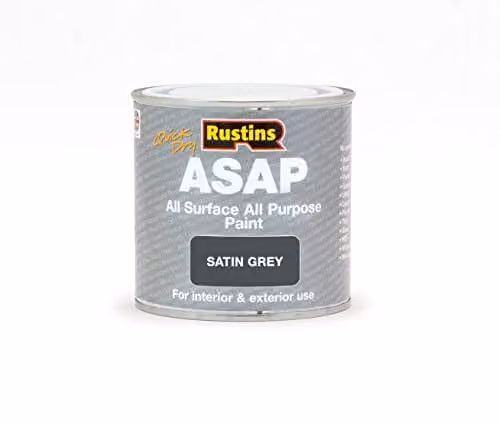 Rustins ASAP Quick Dry All Surface All Purpose Water-Based Satin Paint, Grey, 250ml – 1