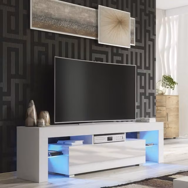 Creative Furniture Aria Modern Glossy White TV Unit, W: 160 cm, D: 45 cm, H: 35 cm