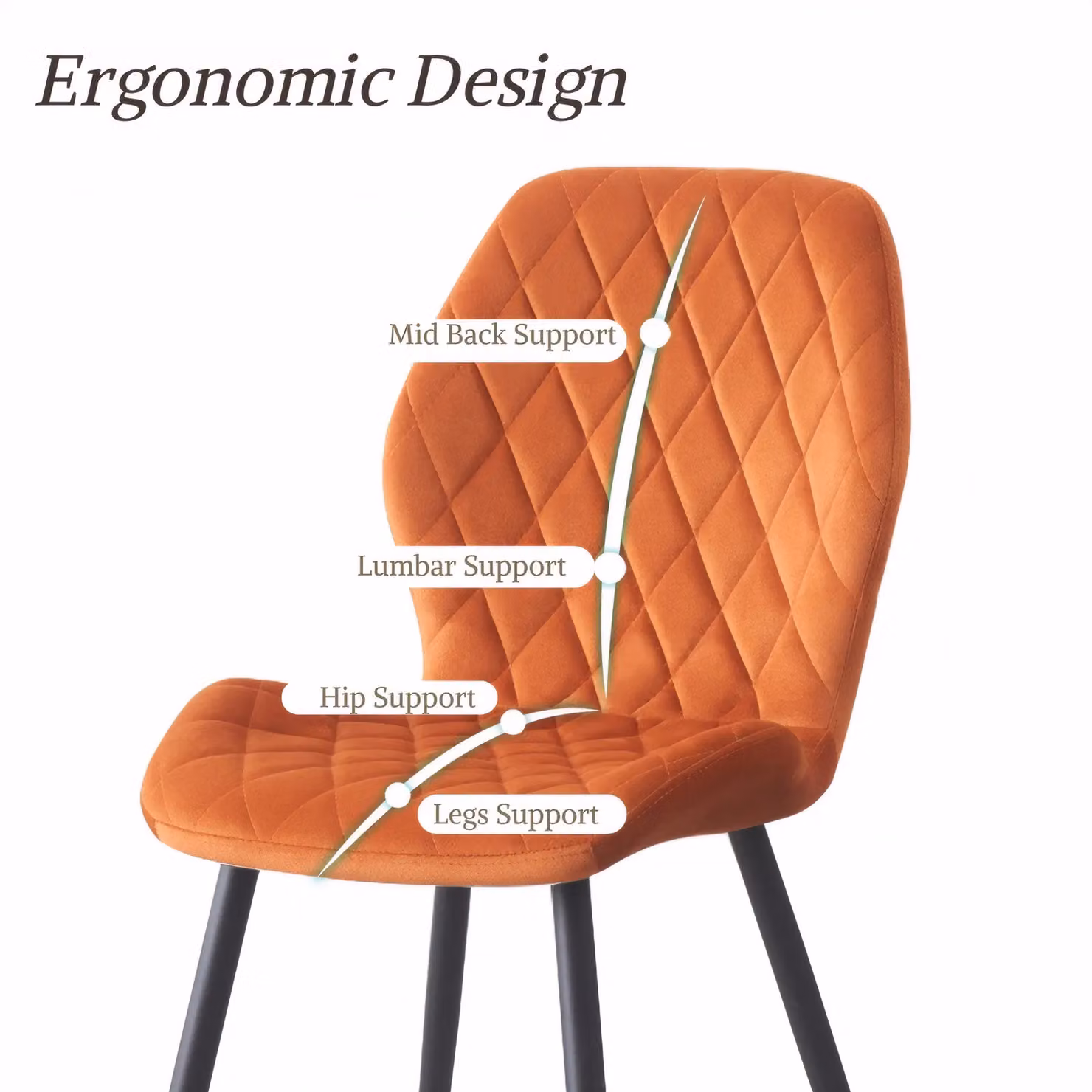 SONARA Modern Velvet Dining Chairs Set of 4 with Ergonomic Curved Backrest in Orange – 4