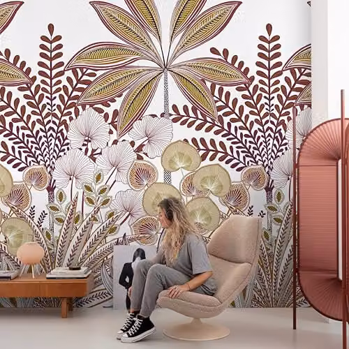 Grandeco Jody Retro Botanical Leaf 3 Panel Repeatable Mural, Multicolour, W: 159 cm, H: 280 cm – 2