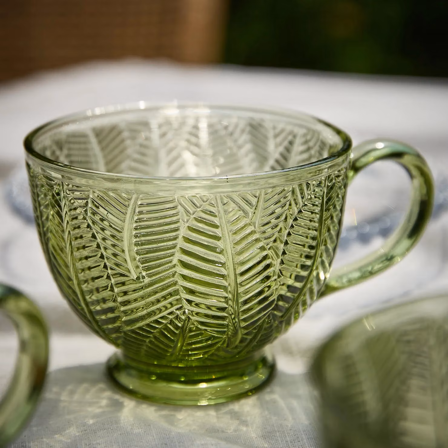 Dibor Set of 4 Floral Green Botanical Leaves Glass Afternoon Tea Cups – 4