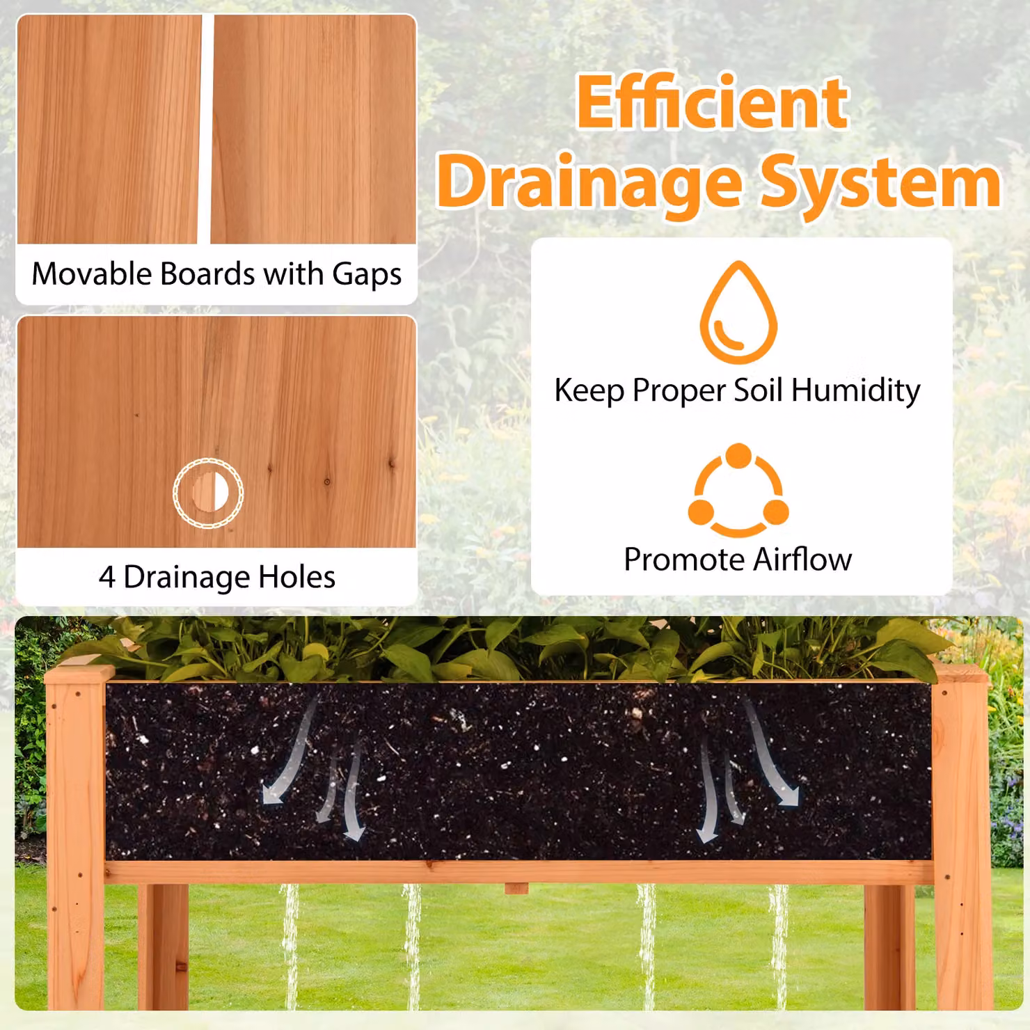 Gymax Wooden Elevated Planter Box with Trellis and Shelf in Brown, W/D/H: 150 x 59 x 109 cm – 8