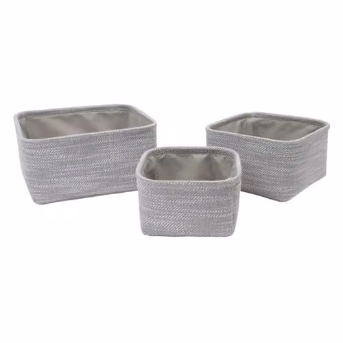 JVL Serena Set of 3 Open Weave Fabric Storage Baskets in Grey, W/D/H: 25 x 12 x 25 cm – 1