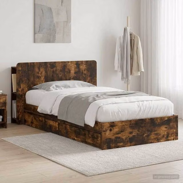 Berkfield Home Modern Bed Frame with Storage Drawers in Smoked Oak Brown, W: 75 cm, L: 190 cm