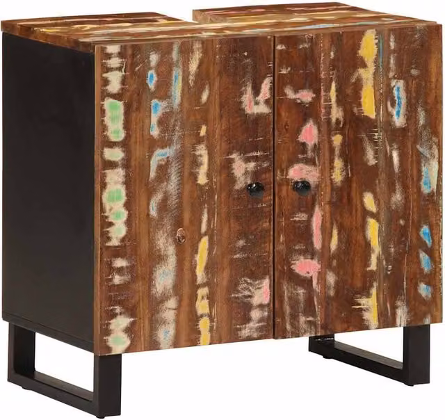 Berkfield Home Industrial Freestanding Bathroom Sink Cabinet in Multicolour Reclaimed and Engineered Wood, W/D/H: 62 x 33 x 58 cm – 1