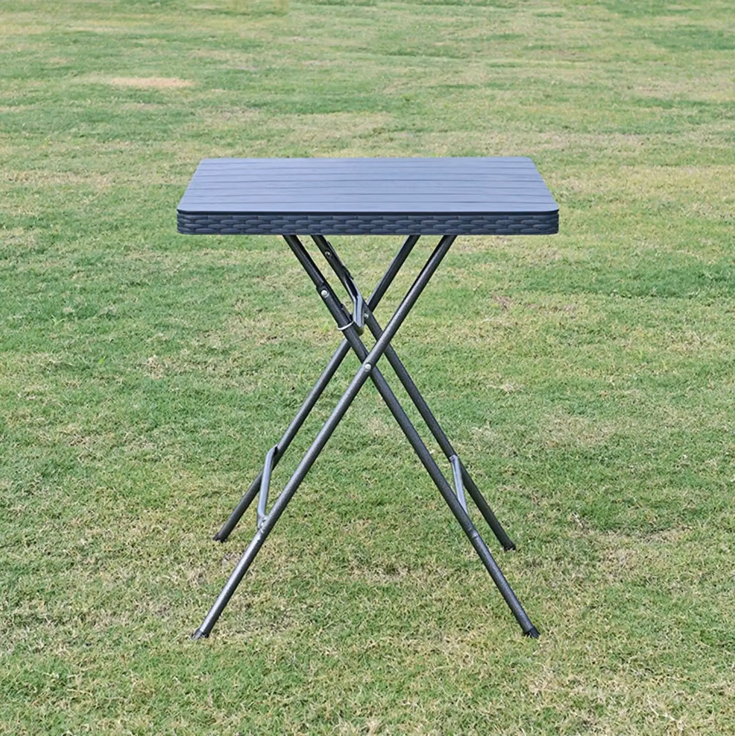 EONLION Black Rattan Wood Look Square Folding Table for Garden and Patio, W: 60 cm, D: 60 cm, H: 73 cm – 3