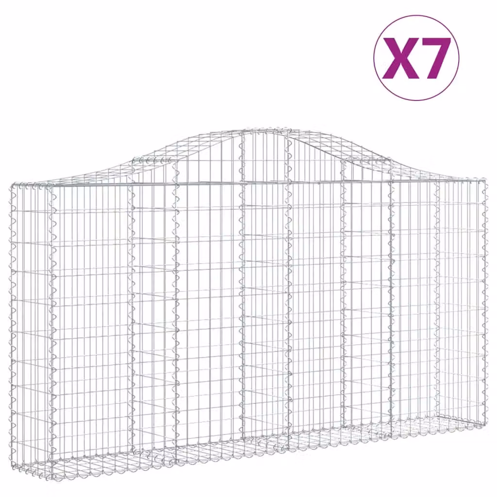 Berkfield Home Arched Gabion Baskets, 7 Piece Set, Silver Galvanised Steel, W: 200 cm, D: 30 cm, H: 100-120 cm – 2