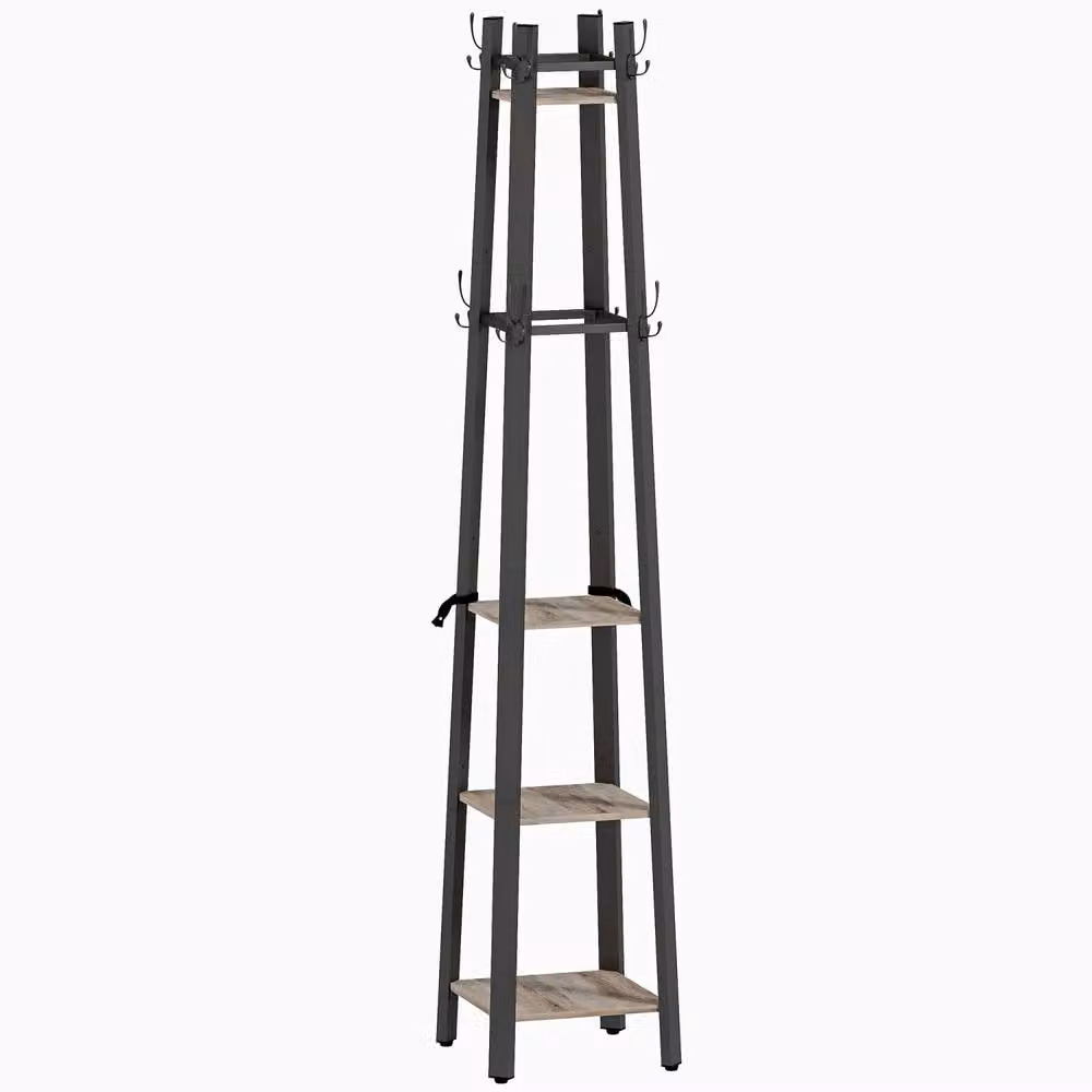 Wyld Haus Savapa Industrial 4 Tier Coat Stand with Shelves and Hooks in Grey and Black – 2