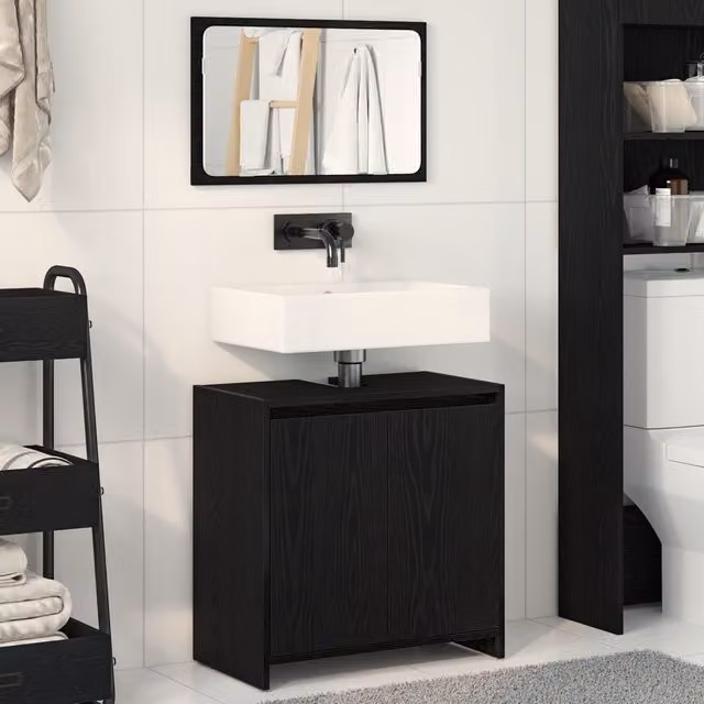Berkfield Home Black Oak Bathroom Cabinet with Mirror, W/D/H: 60 x 33 x 61 cm – 1