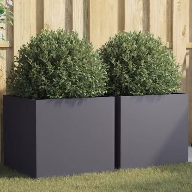 Berkfield Home Steel Planter Tub Set, 2 Pieces, Anthracite and Black, W: 49 cm, D: 47 cm, H: 46 cm