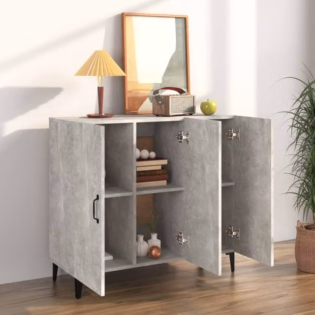 Berkfield Home Sideboard in Concrete Grey, W/D/H: 90 x 34 x 80 cm