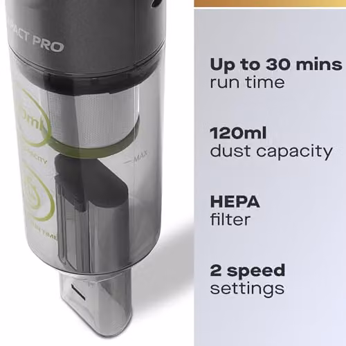 Daewoo Compact Pro Cordless Handheld Vacuum Cleaner in Grey with Washable HEPA Filter and 30 Minute Runtime – 2