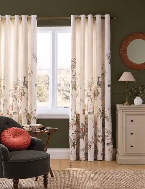 Laura Ashley Attleton Cotton Rich Floral Eyelet Curtains, Duck Egg Blue