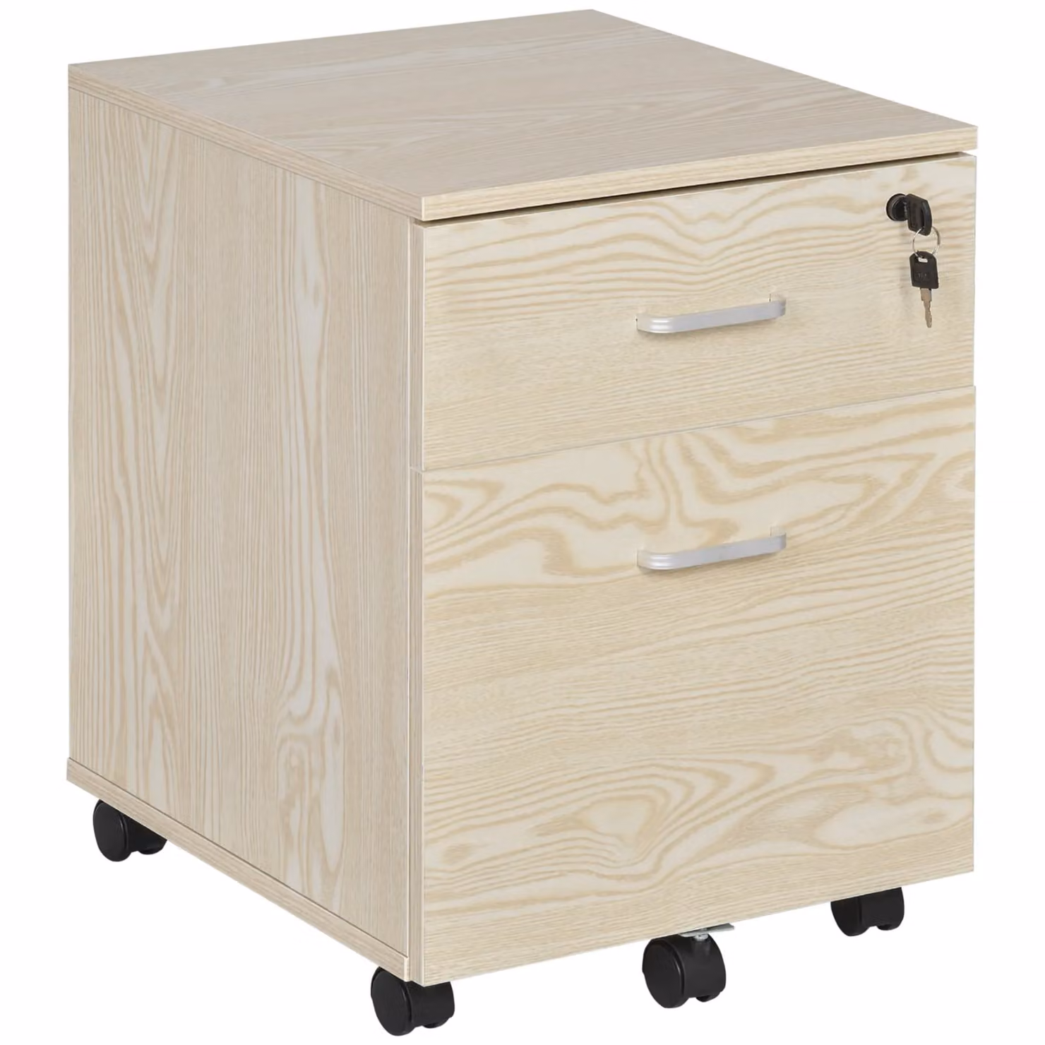 Vinsetto 2-Drawer Locking Rolling Office Filing Cabinet with Castors in Light Brown – 2