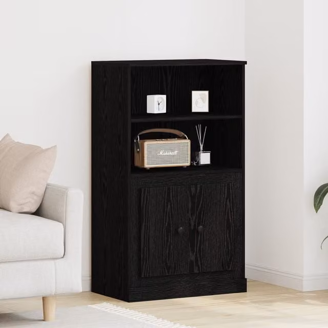 Berkfield Home Modern Black Oak Highboard with Hinged Doors and Open Shelves, W: 60 cm, D: 35.5 cm, H: 103.5 cm – 1