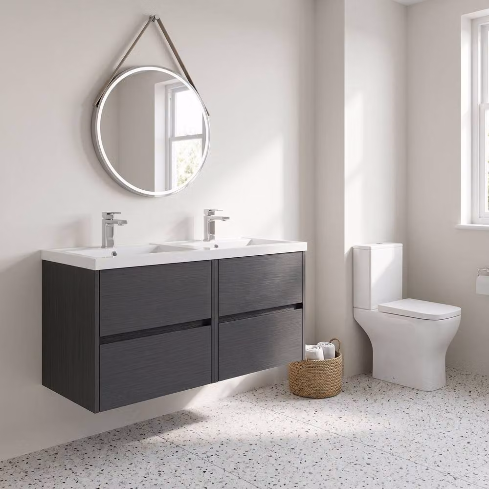 Balterley Modern Wall Mounted Bathroom Vanity Unit with Basin and LED Lighting, Graphite Grey, W/D/H: 120 x 62.61 x 57.9 cm – 2