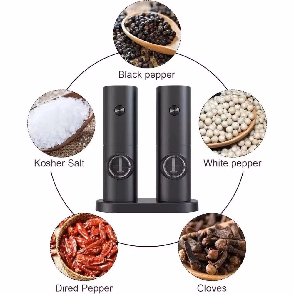 KORVIXA Rechargeable Electric Salt and Pepper Grinder Set, Black and Transparent with Ceramic Grinding Mechanism – 3