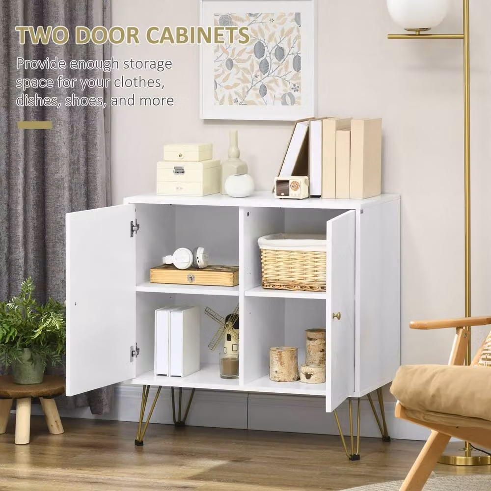 Wyld Haus Vifiva White Slim Sideboard with Gold Hairpin Legs and 2 Doors – 3
