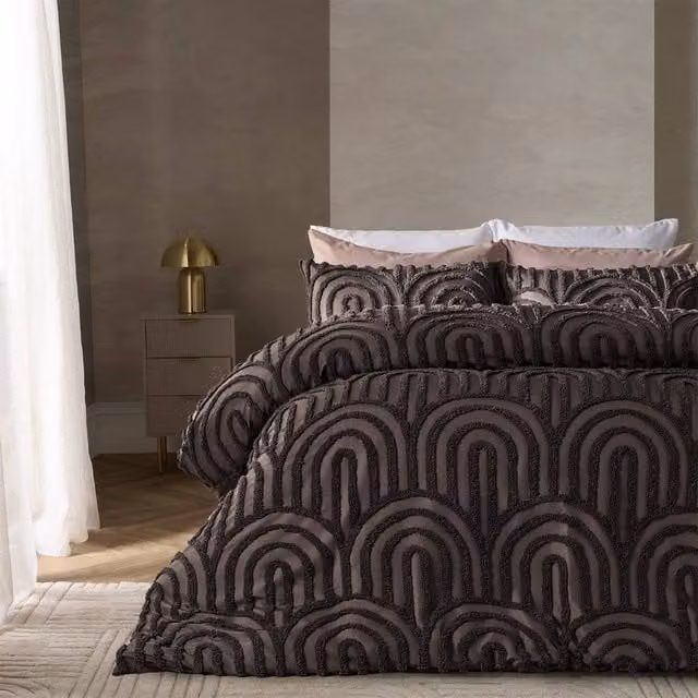 OHS Tufted Arches Bedding Set with Duvet Cover and Pillowcase, Dark Brown, W: 140 cm, L: 200 cm