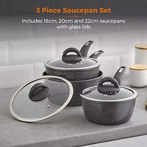 Tower Cerastone 3 Piece Saucepan Set with Lids, Grey – 2