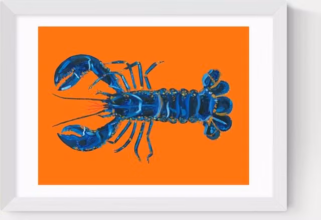 East End Prints Lobster on Orange Framed Art Print in White