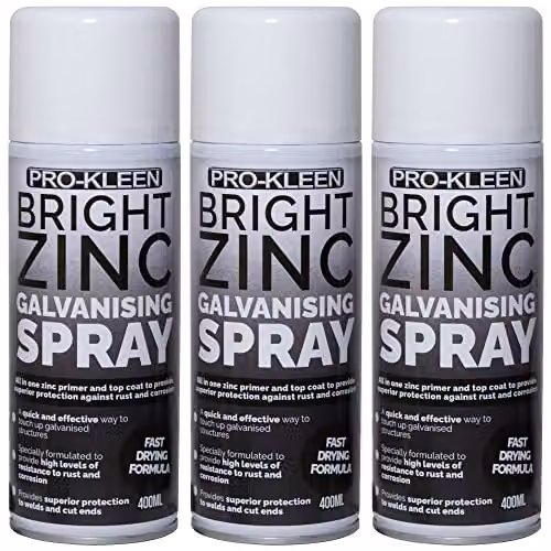 Pro-Kleen Bright Zinc Galvanising Spray Paint, 2-in-1 Primer and Top Coat in Silver, 3 x 400ml – 1