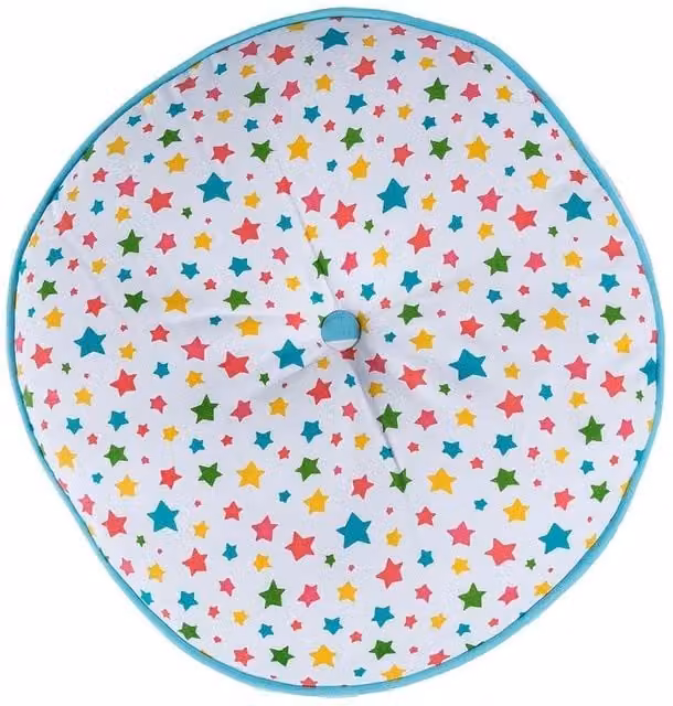 Homescapes Multi-coloured Round Floor Cushion with Star Pattern and Blue Stripes, Diameter: 43 cm