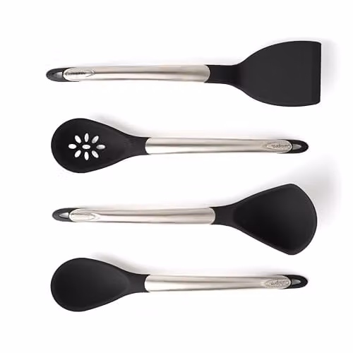 Cuisipro 4 Piece Black Silicone and Stainless Steel Utensil Set with Heat Resistant Spatula – 1