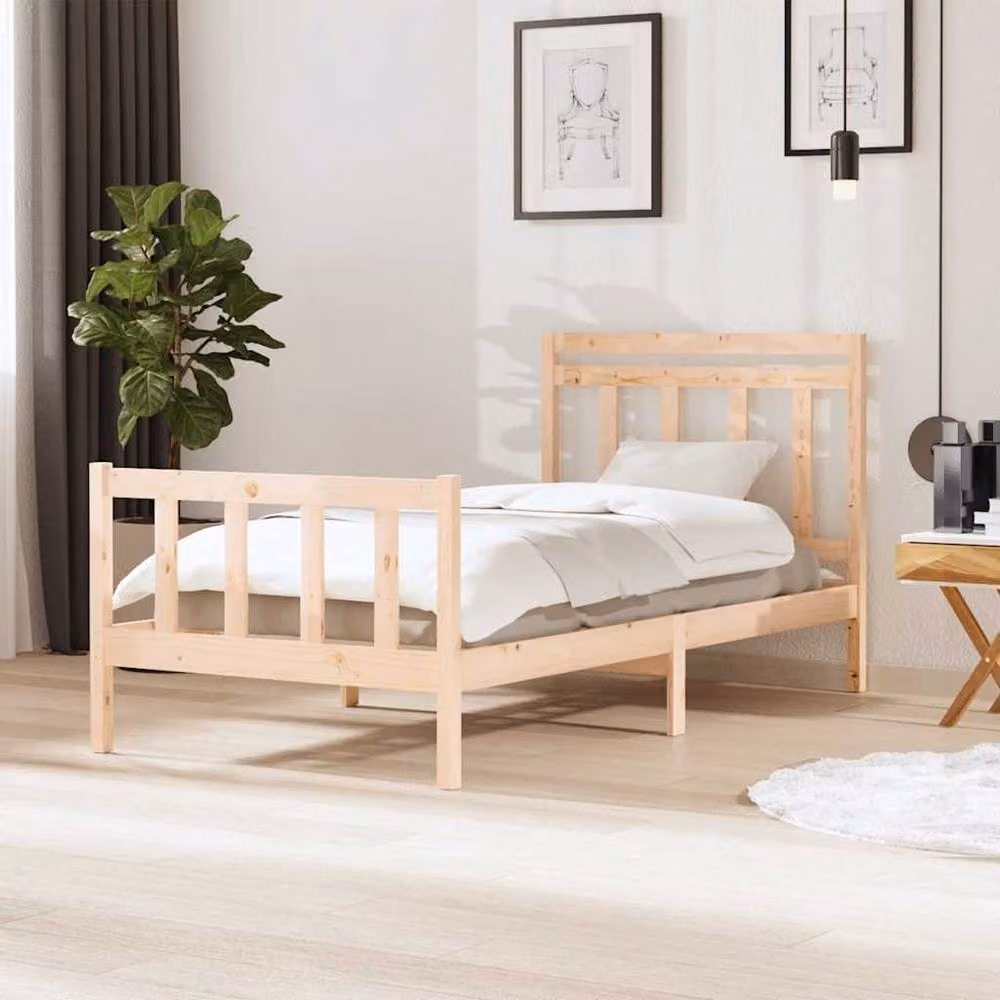 Berkfield Home Beautiful Solid Wood Pine Bed Frame, Natural, W/D/H: 100 x 200 x 106 cm – 2