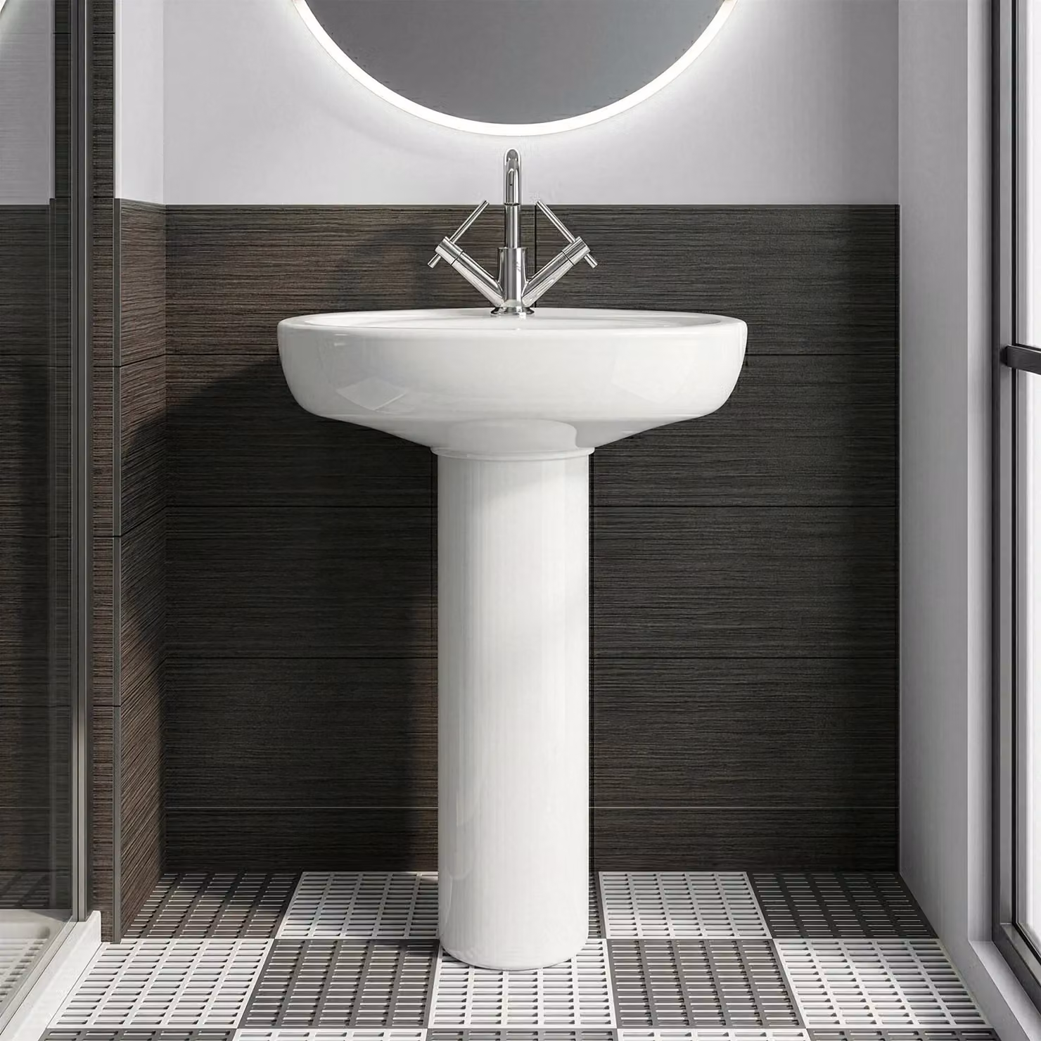 Balterley Adley Round 1 Tap Hole Ceramic Basin with Full Pedestal, White, W: 55 cm, H: 84 cm, D: 47.5 cm – 6