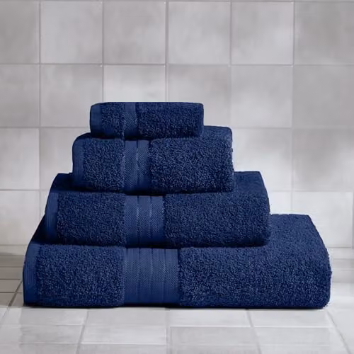 OHS 4 Pack of Blue 100% Cotton Fluffy Bath Towels with Border, W/D/H: 115 x 70 x 70 cm – 2