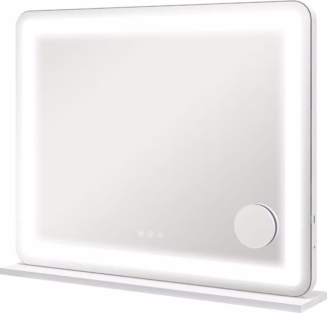 HOMCOM White LED Vanity Mirror with 3 Colour Lighting Modes, Dimmable Touch Screen and USB Charging Port, Tabletop or Wall Mounted Design, W/D/H: 80 x 62 x 14 cm
