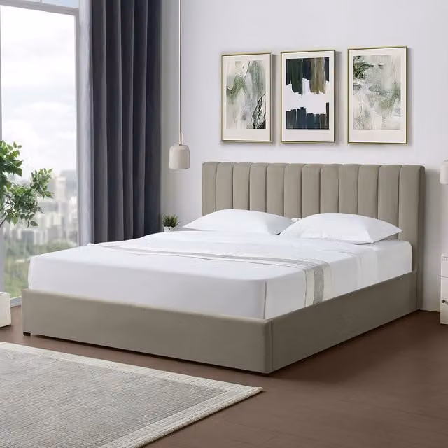 Artemis Home Evelynne Upholstered Superking Ottoman Bed Frame in Brown and Beige, W/D: 180 x 200 cm