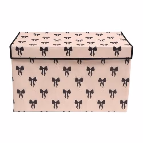 OHS Large Collapsible Fabric Storage Box with Lid in Black and White – 3