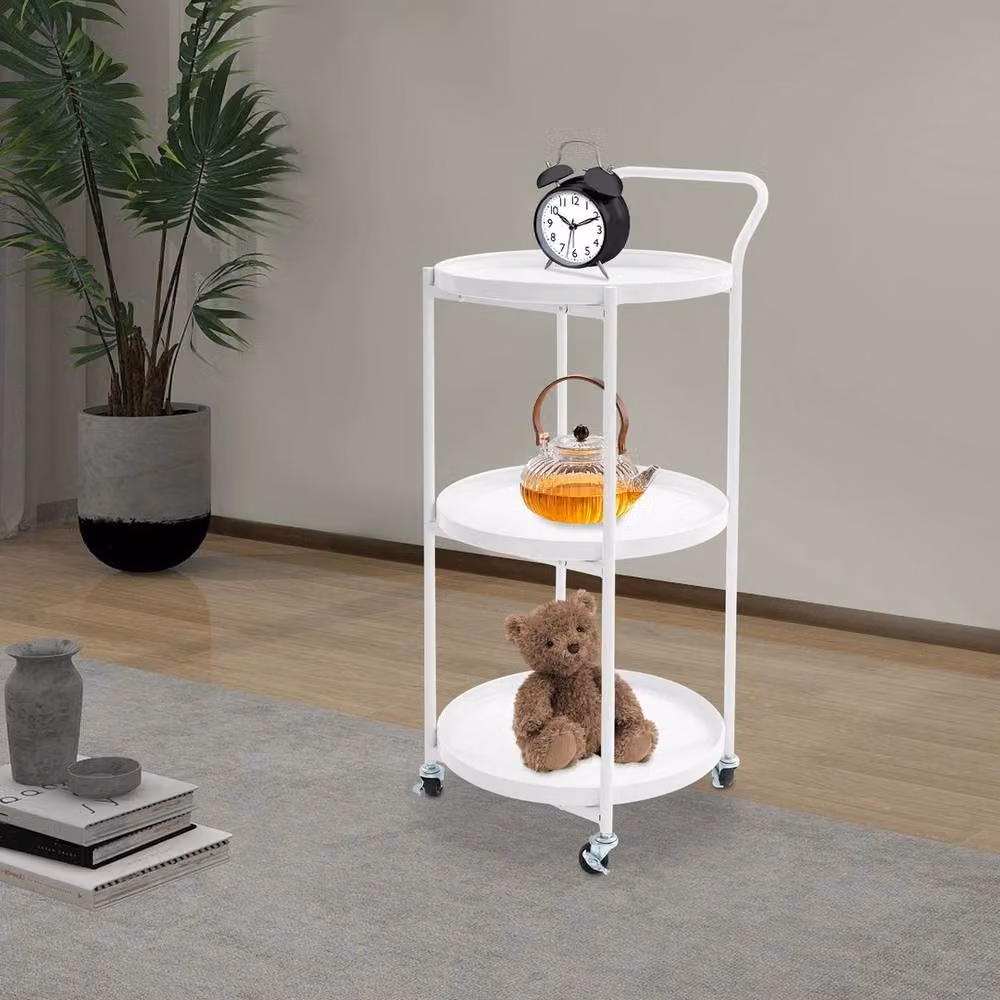 Ventryn White Lacquered Metal Rolling Bar Cart with Castors for Kitchen and Dining Room – 2