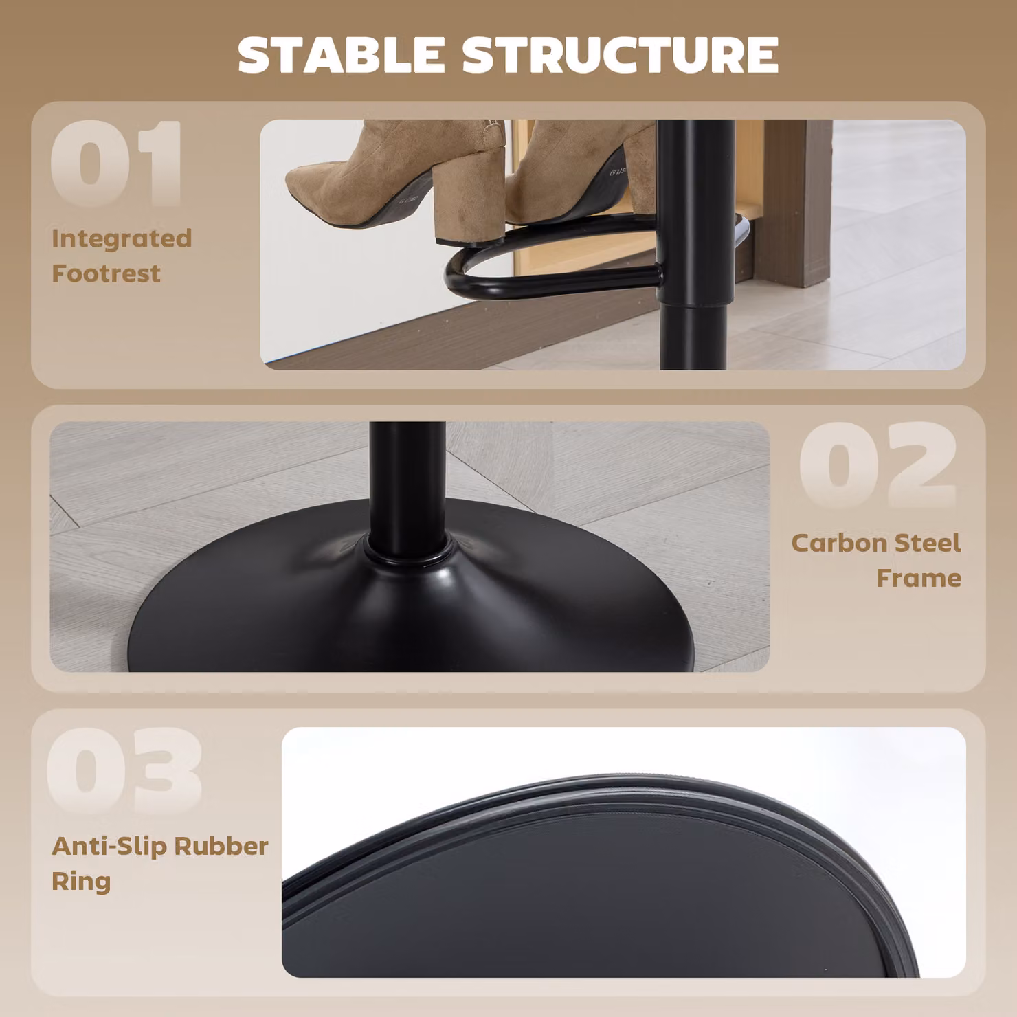 HOMCOM Set of 2 Modern Swivel Bar Stools with Footrest in Brown Synthetic Leather and Metal – 5
