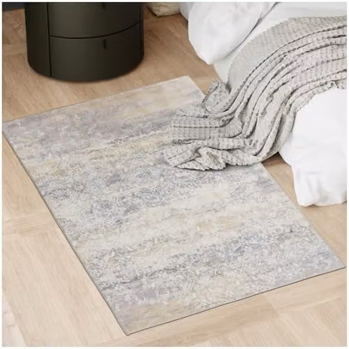 tectake Vintage Abstract Rug in Beige, Washable and Non-Slip Short-Pile Carpet, W: 80 cm, L: 150 cm