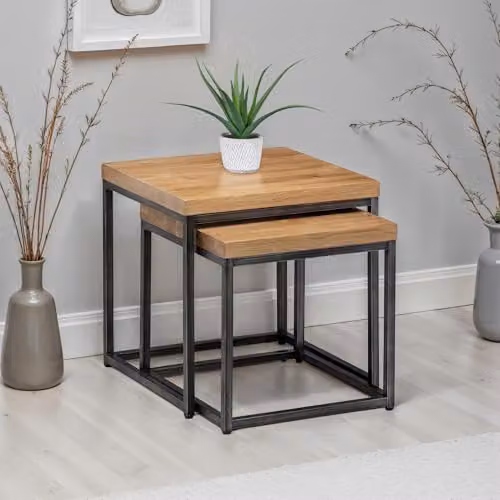 Julian Bowen Brooklyn Industrial Oak and Metal Nest of Tables – 2