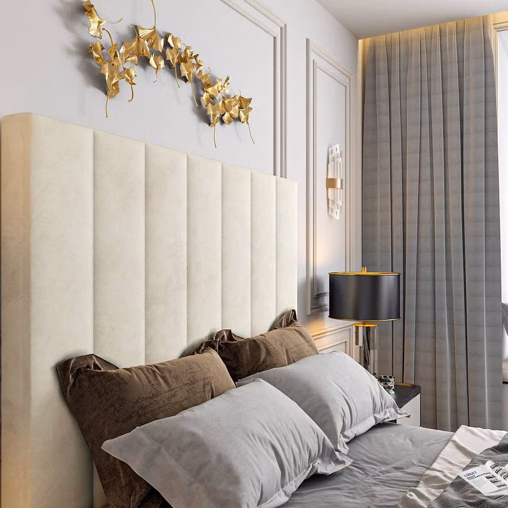 KDMD Ardingly Bespoke King Size Upholstered Velvet TV Bed Frame in Cream – 3